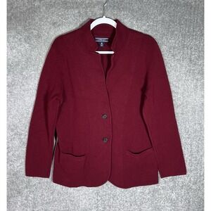 Lands End Button Up Cardigan Sweater Womens Size Medium 10-12 Dark Red Pockets‎